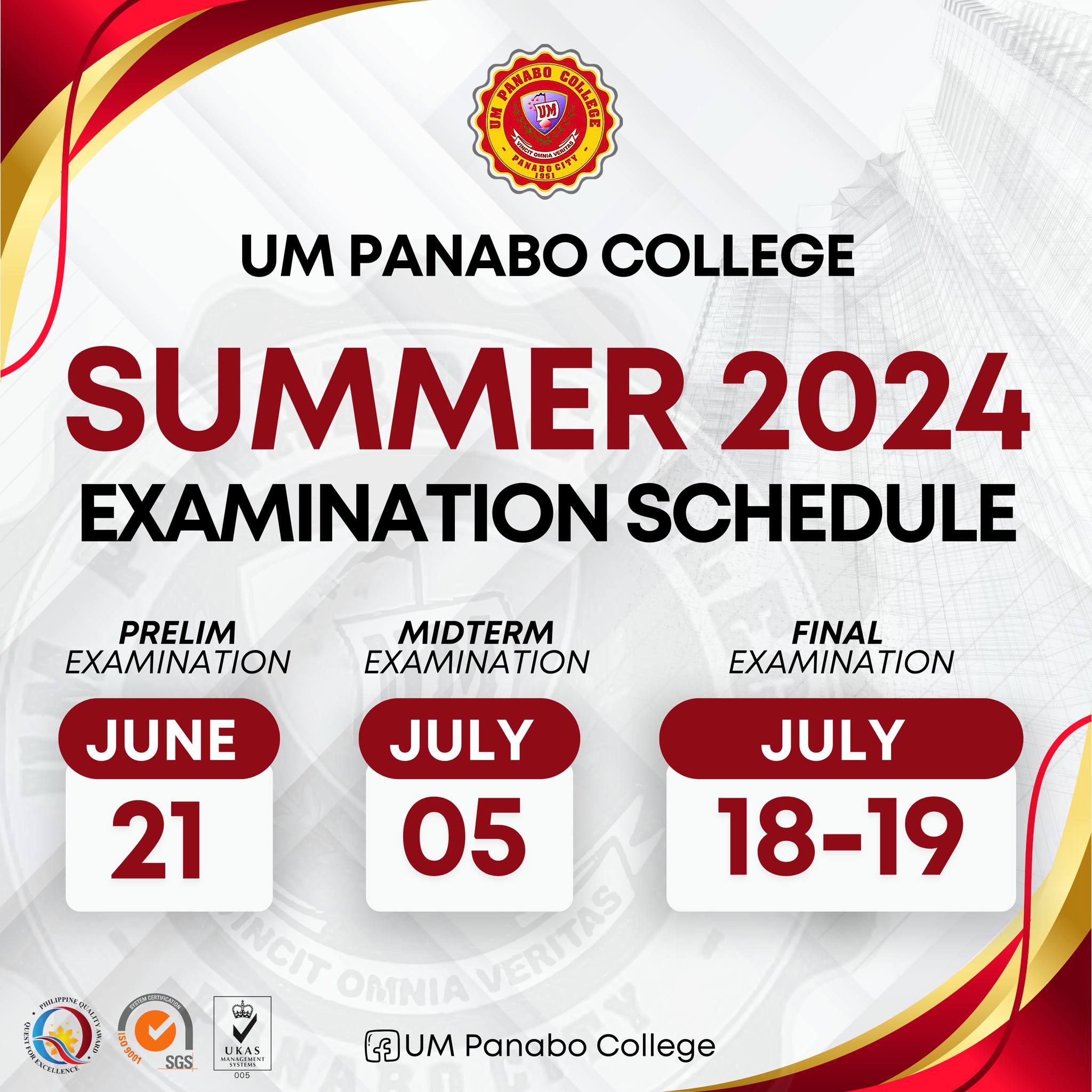 SUMMER 2024 EXAMINATION SCHEDULE